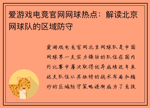 爱游戏电竞官网网球热点：解读北京网球队的区域防守