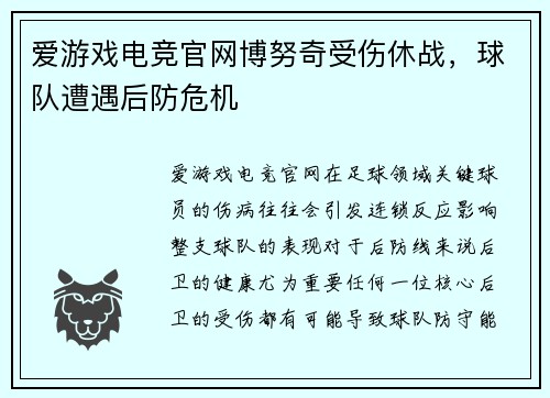 爱游戏电竞官网博努奇受伤休战，球队遭遇后防危机